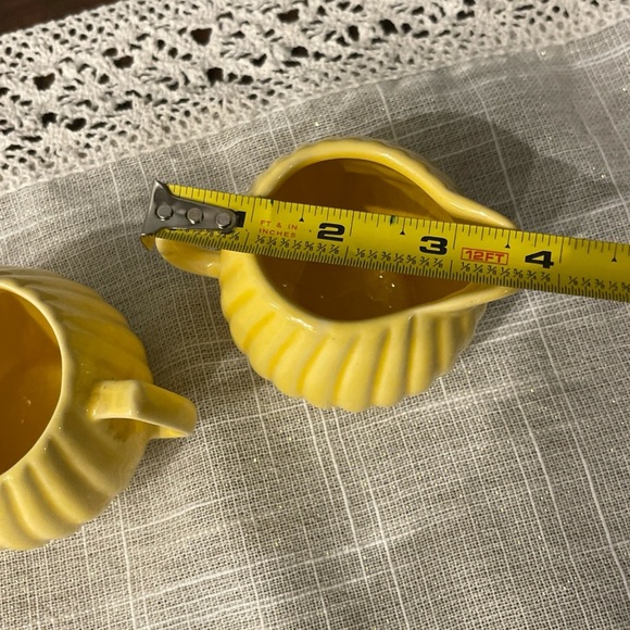 Vintage Retro Yellow Ribbed Glass Creamer & Open Sugar Bowl Set - Picture 8 of 11